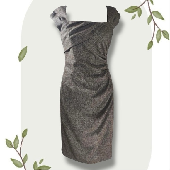 LK Bennett Dresses & Skirts - LK Bennett Gray Tweed Style 100% Wool Ruched Office Business Midi Dress- Size 2